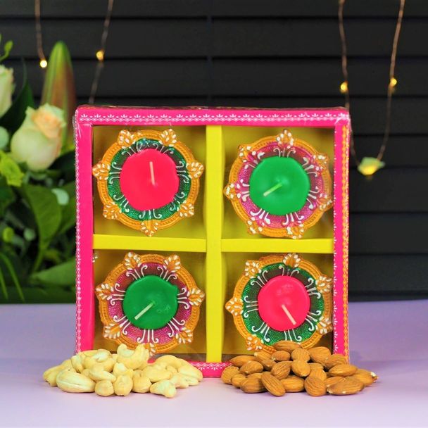 Decorated Diyas set with Nuts   